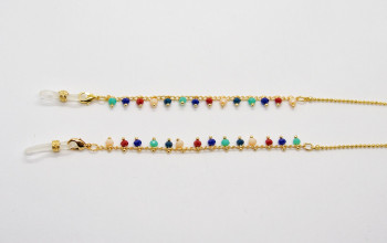 Goldene Brillenkette mit farbigen Perlen