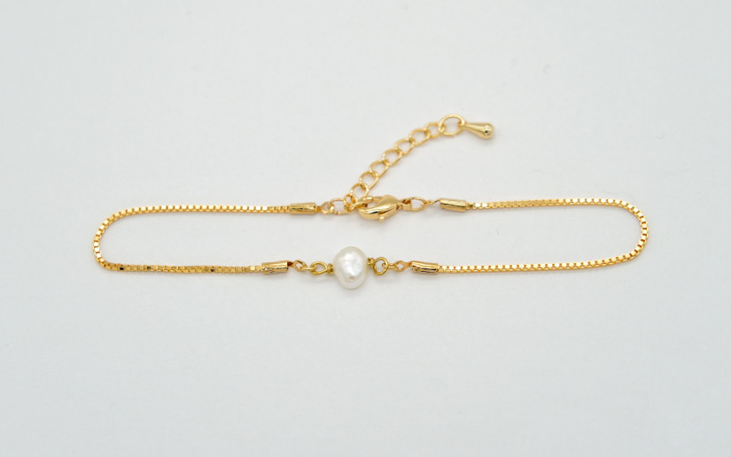 Goldene Fusskette mit Süsswasser Perle
