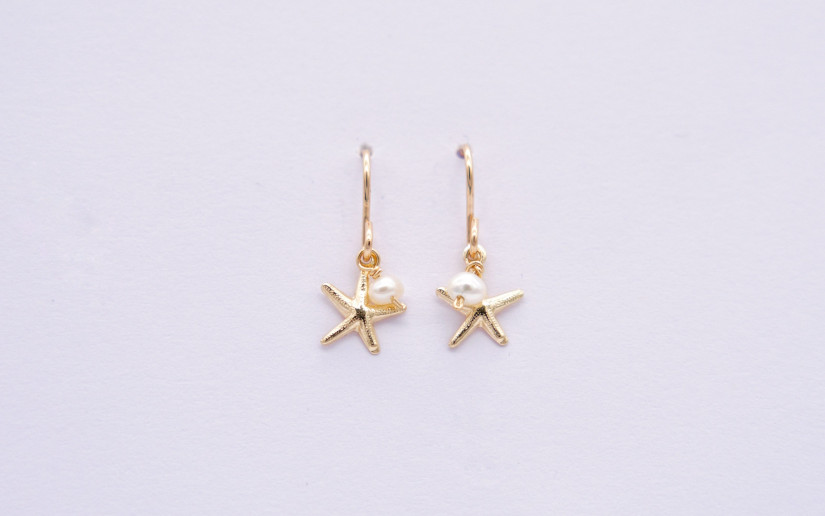 Kleine Ohrringe mit Seestern und kleiner Süsswasser-Perle