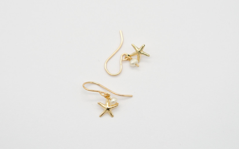 Kleine Ohrringe mit Seestern und kleiner Süsswasser-Perle