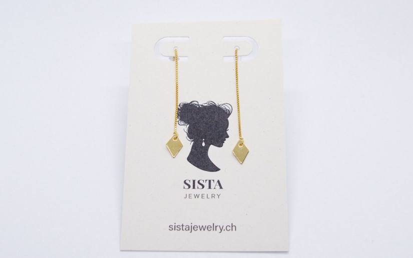 Filigrane goldene Einfädel Ohrringe mit Rhombus-Anhänger