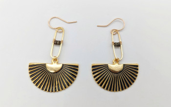 Lange Boho-Ohrringe mit Fächer Halbkreis Anhänger