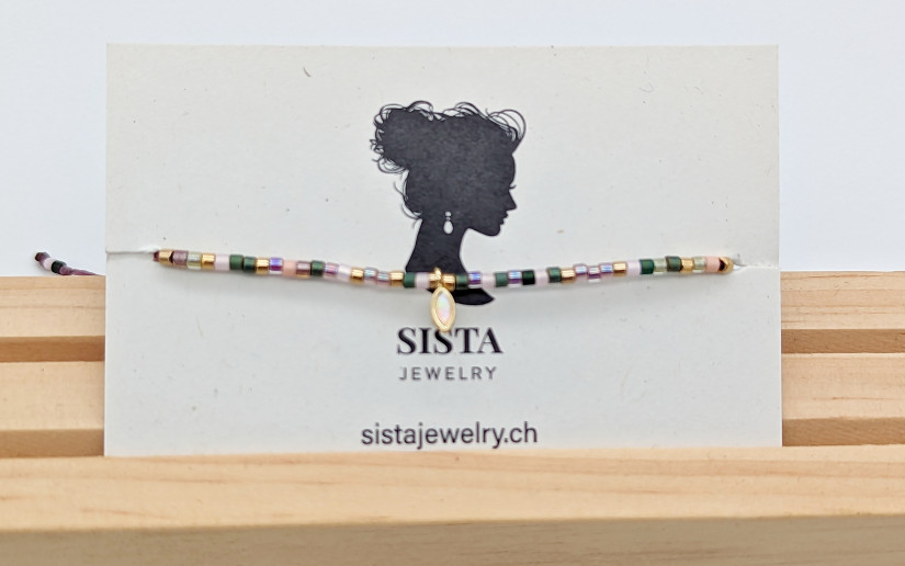 Farbiges Fussband mit Miyuki Perlen und Opal-Anhänger