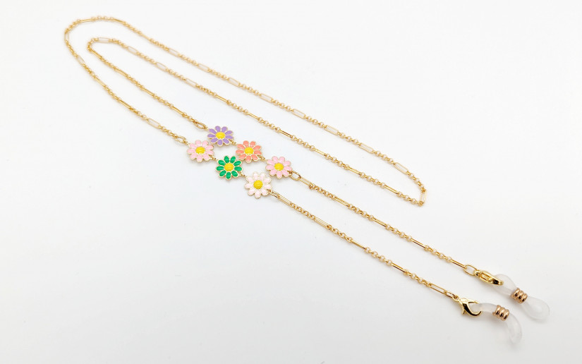 Brillenkette mit farbigen Blümchen