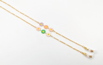 Brillenkette mit farbigen Blümchen