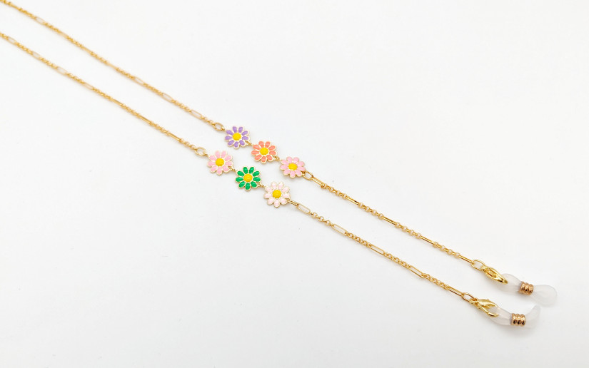 Brillenkette mit farbigen Blümchen